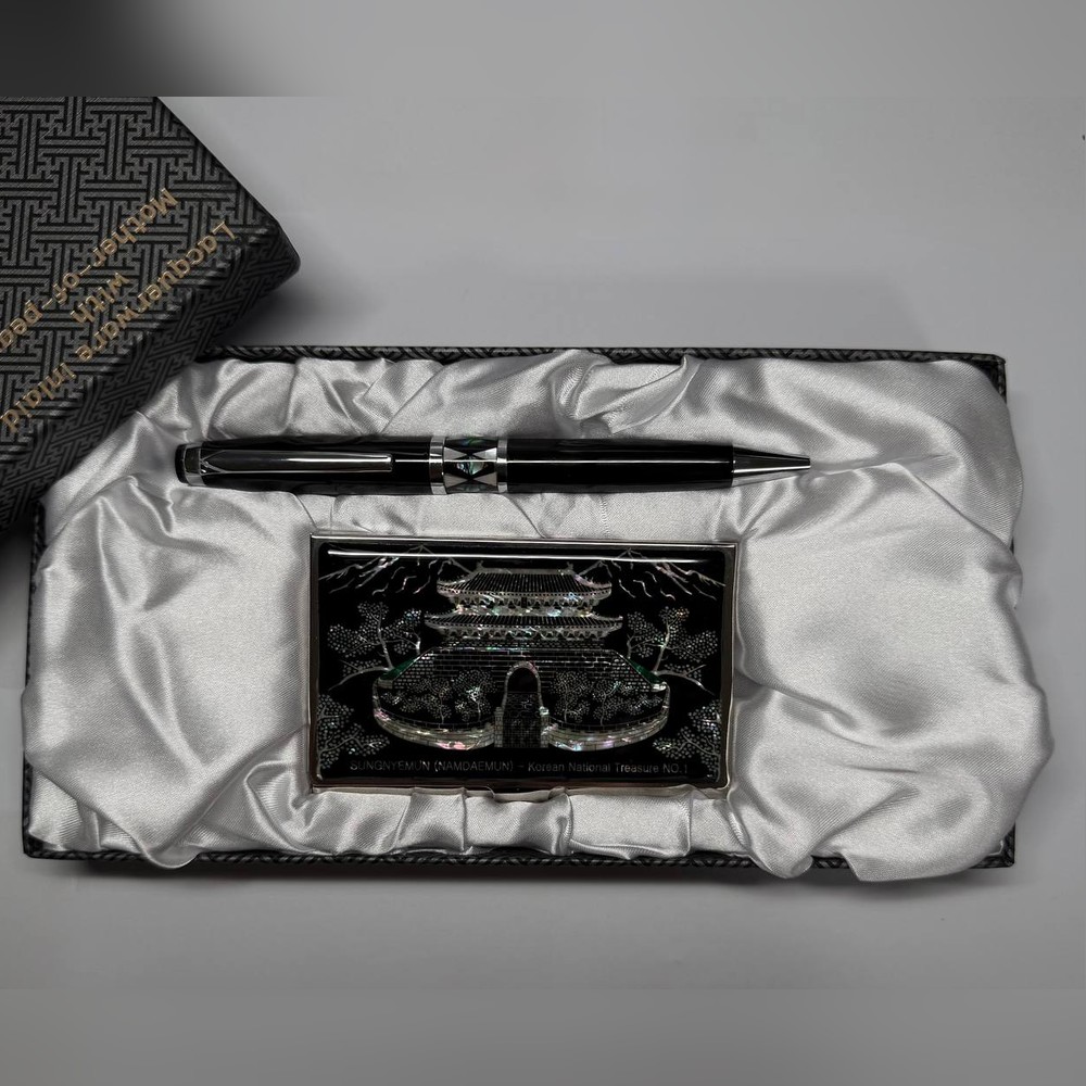 Mother-of-Pearl Ballpoint Pen & Business Card Case Gift Set — Namdaemun (Sungnyemun)